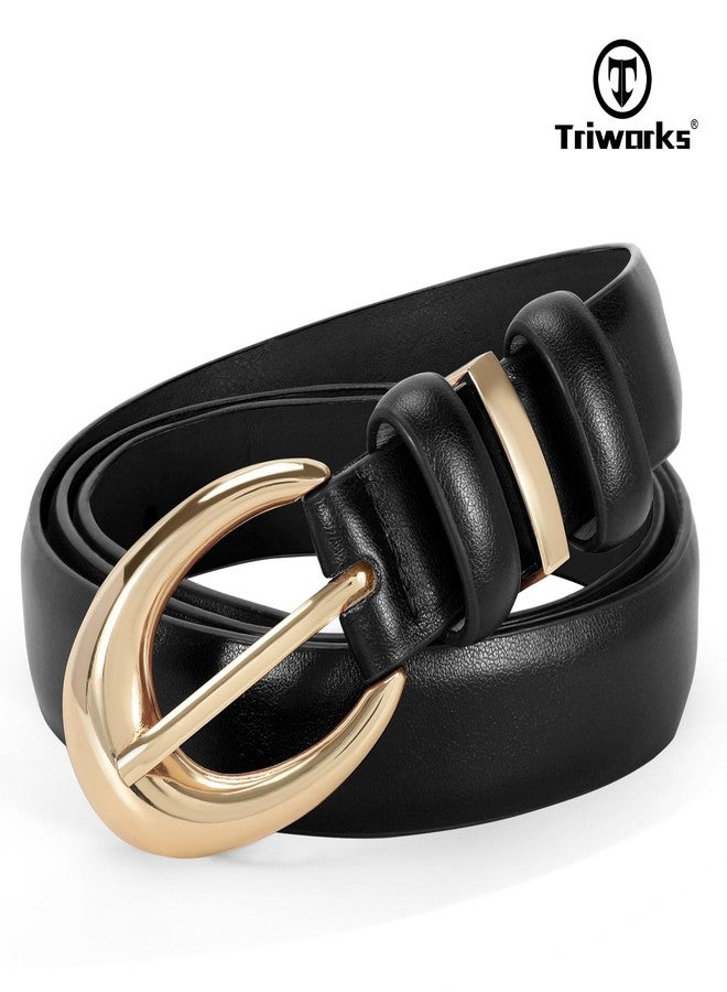 TRIWORKS حزامان نسائيان من الجلد الصناعي من TRIWORKS، مناسبان للجينز والسراويل، بتصميم أنيق ورفيع، مزودان بإبزيم ذهبي. - Image 3
